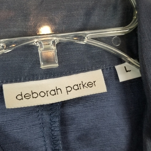 Deborah Parker Women Linen Silk Button Blouse Top Size Large Blue Office Siren - Picture 8 of 9